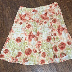 JM Collection 100% Linen Flare Skirt Size 18 Floral A-Line Spring Romantic Artsy